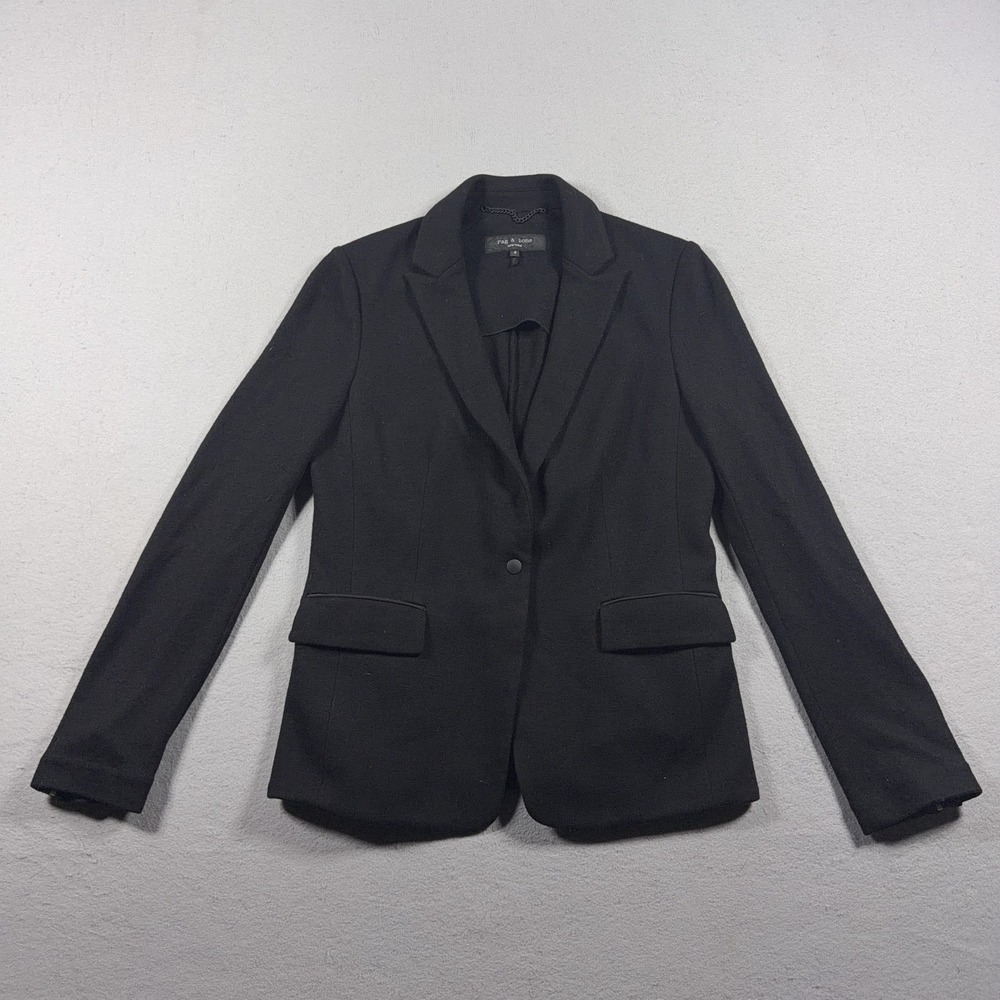 Rag & Bone Blazer Womens 4 Black 100% Wool Lined One Button Suit Jacket Workwear